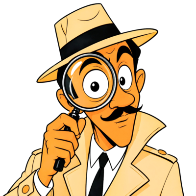 The Family Detective mascot holding a magnifying glass